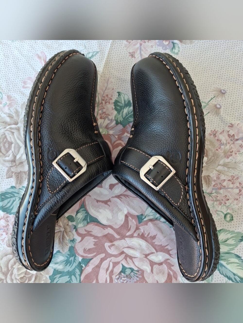 Born Leather Slip On Mules Womens Size 10 Black Clogs - Picture 5 of 8